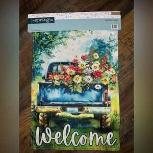 Garden Flag with Blue Truck and Flowers